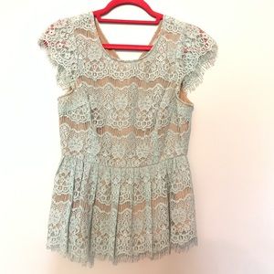 Maeve Mint Green Lace Peplum Blouse